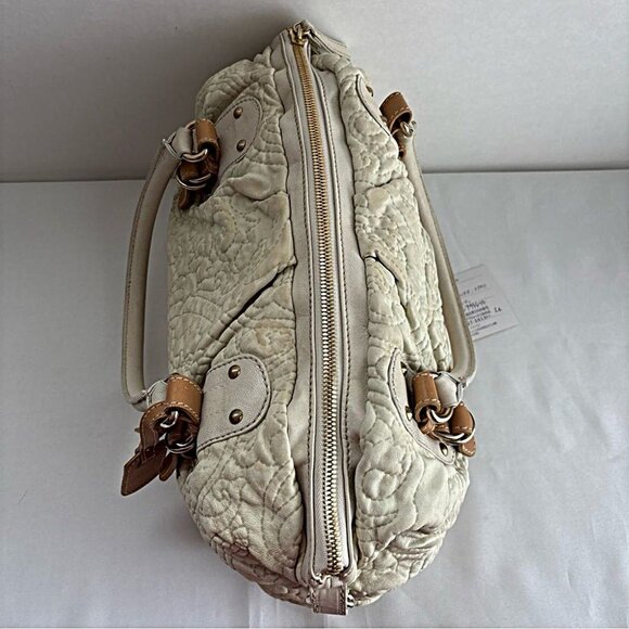 Etro Milano rare Quilted Beige Handbag Leather Trim 1B896-2198 Authentic - Picture 8 of 16